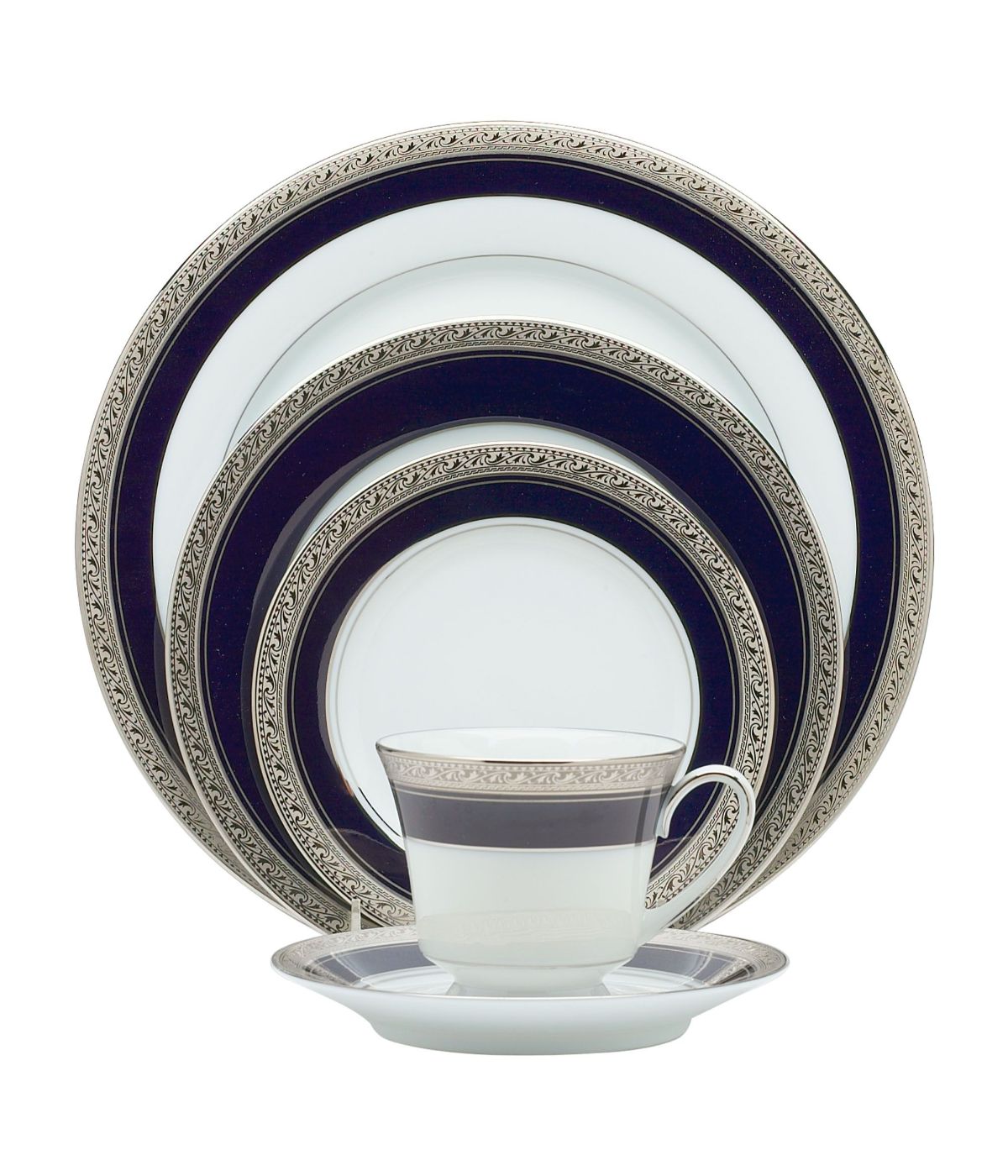  Noritake Crestwood 5 Piece Place Setting - Cobalt Platinum - Bonton