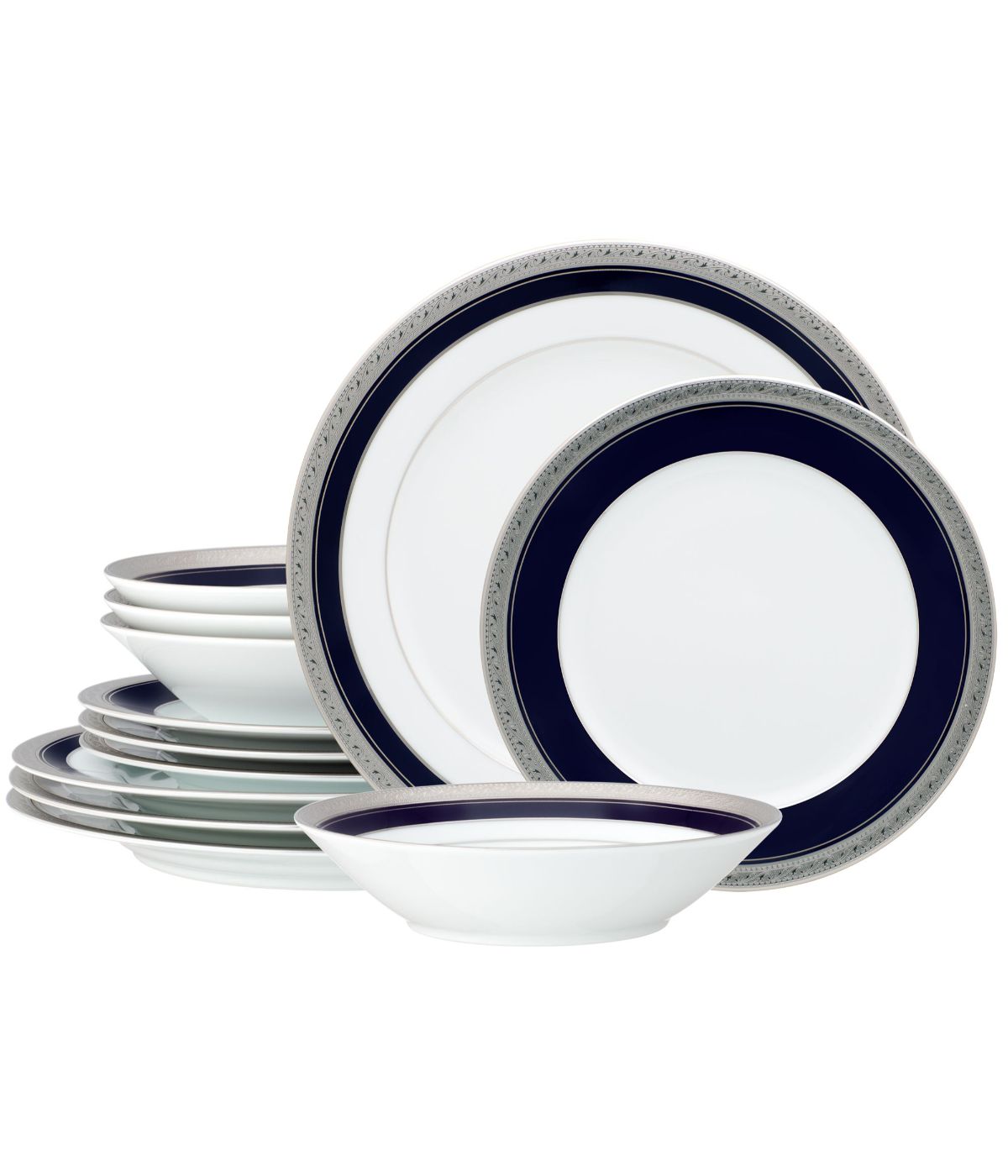  Noritake Crestwood 12 Piece Set, Service for 4 - Cobalt Platinum - Bonton