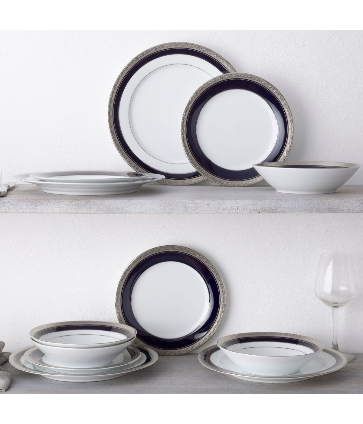  Noritake Crestwood Set of 4 Salad Plates - Cobalt Platinum - Bonton