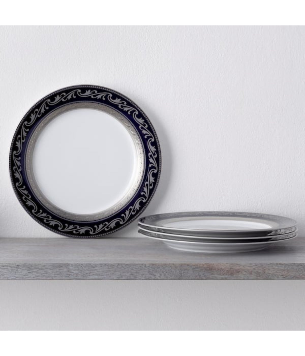  Noritake Crestwood Set of 4 Accent Plates - Cobalt Platinum - Bonton