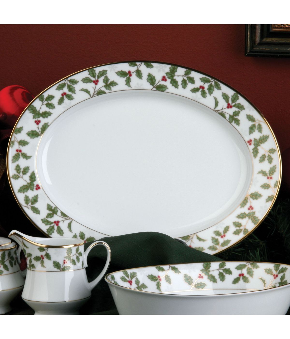  Noritake Holly & Berry Gold Oval Platter - Multi - Bonton