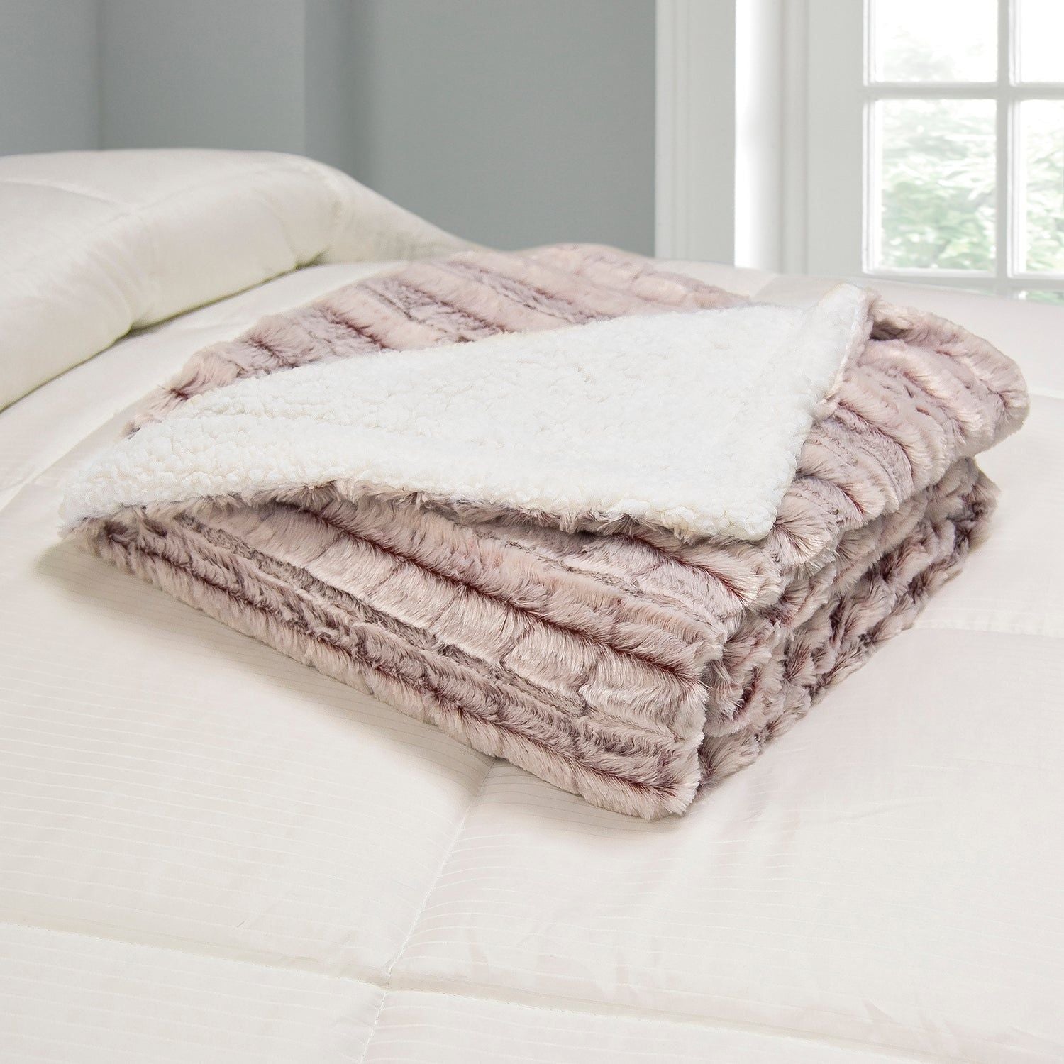  Blue Ridge Home Fashions Micromink/Sherpa Reversible Throw - Brown - Bonton