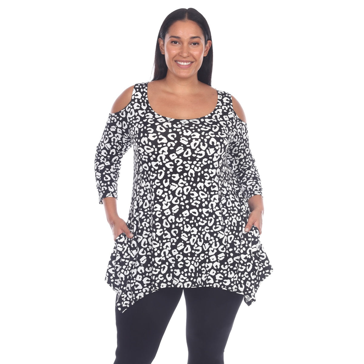  White Mark Plus Size Leopard Cold Shoulder Tunic - 1X - Bonton