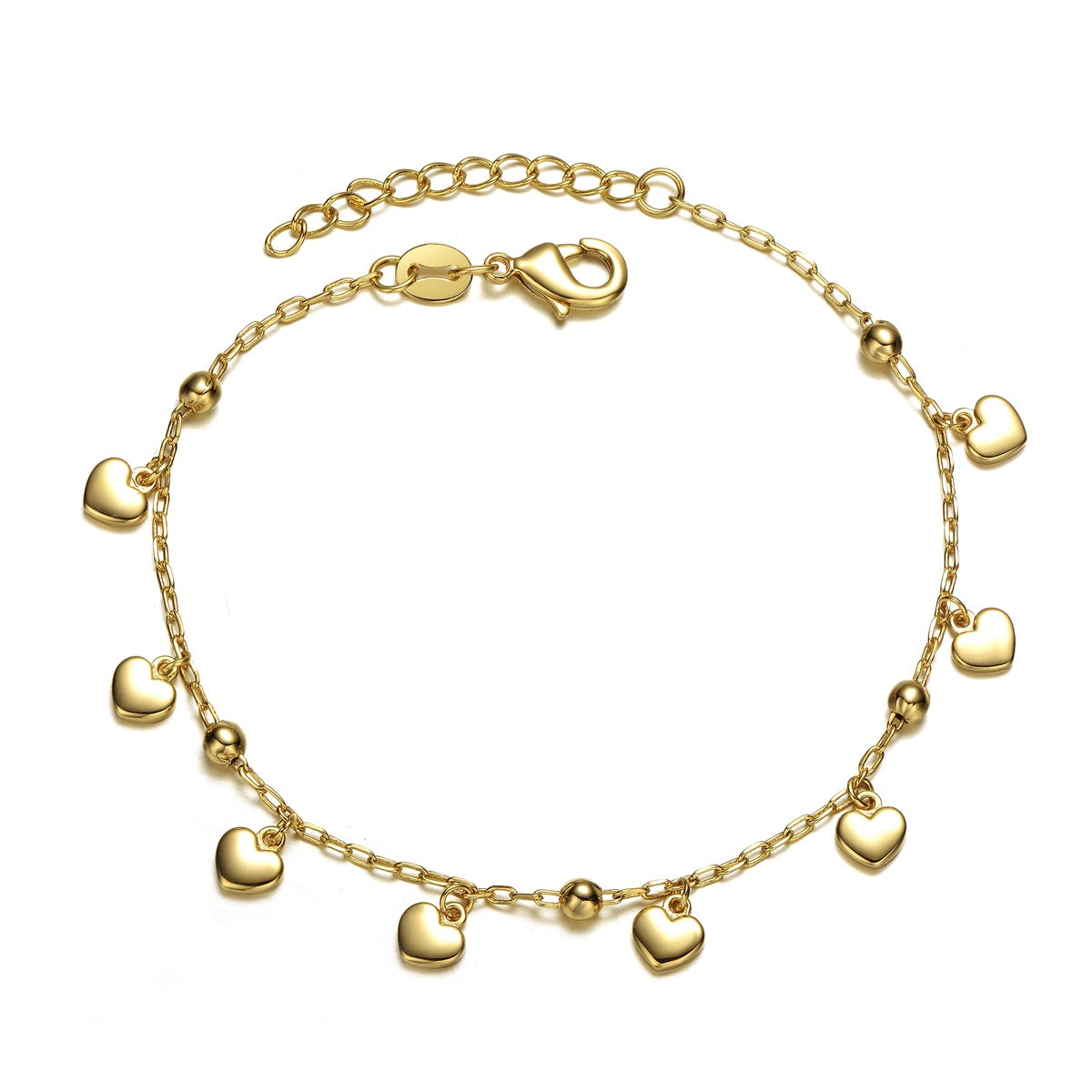  Rachel Glauber RG Kids 14k Yellow Gold Plated Beaded Heart Charm Station Bracelet - Adjustable W/ Extension Chain - Gold - Bonton