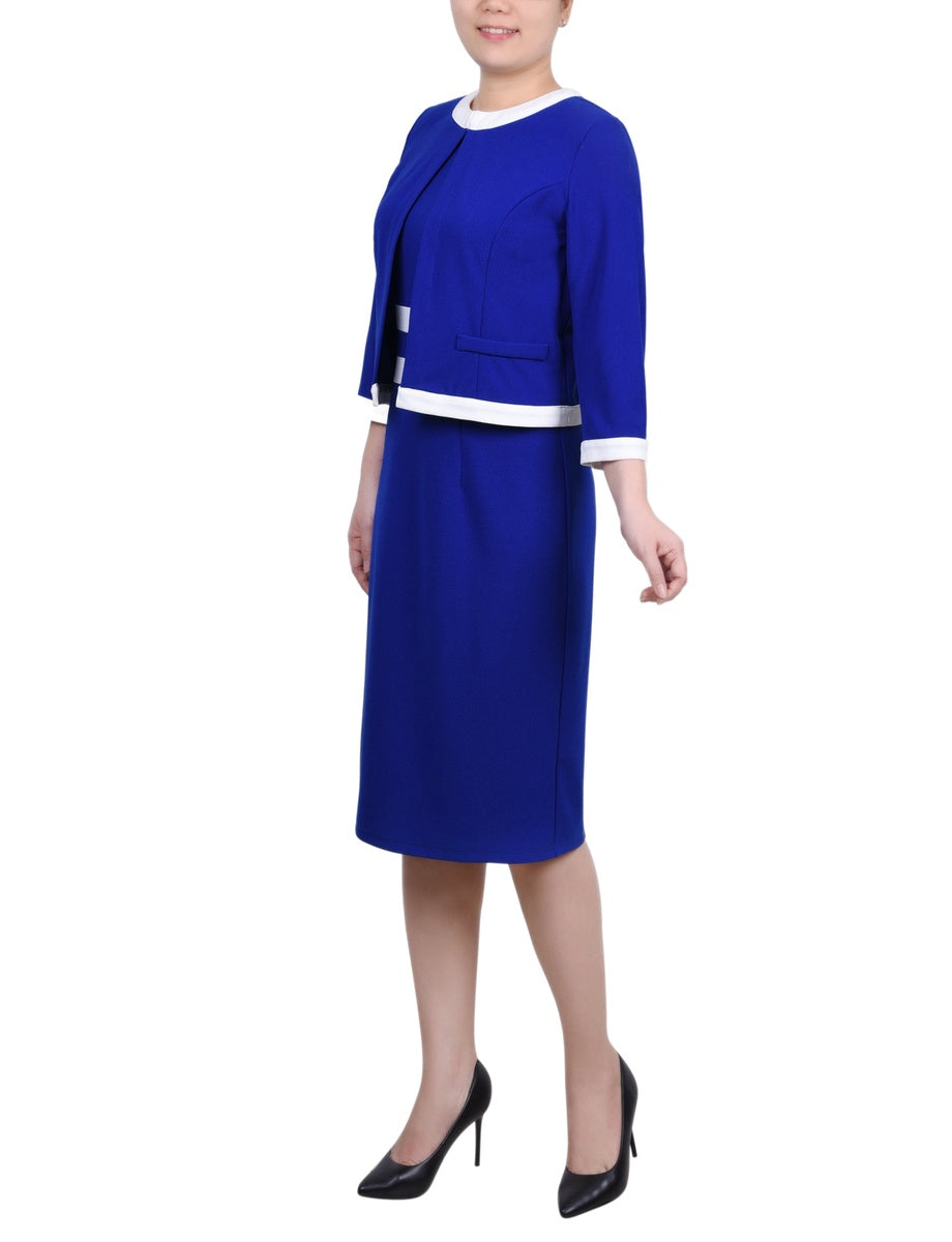 NY Collection Elbow Sleeve Colorblocked 2 Piece Dress Set - Black White - Bonton