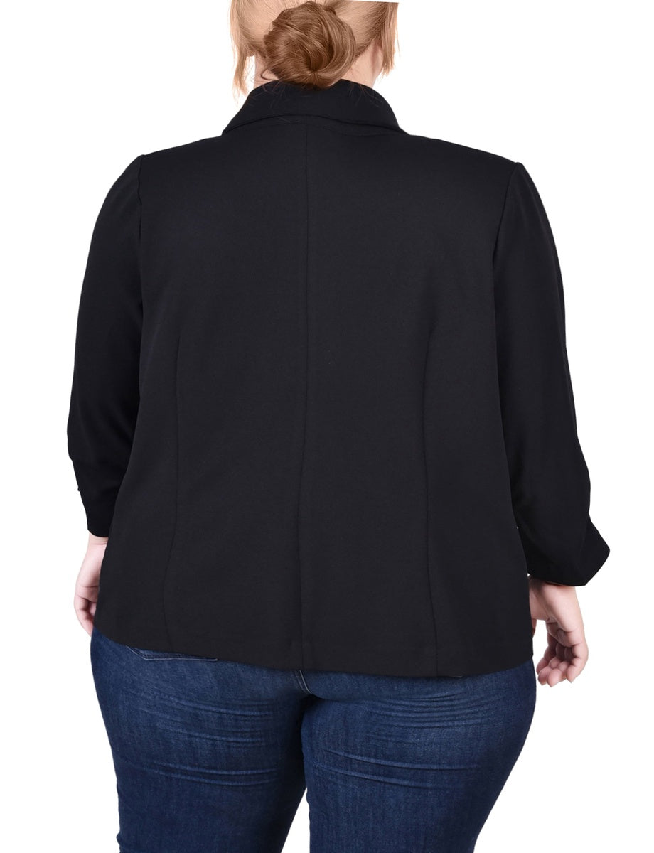  NY Collection Plus Size Long Sleeve Scuba Crepe Jacket - Azalea - Bonton