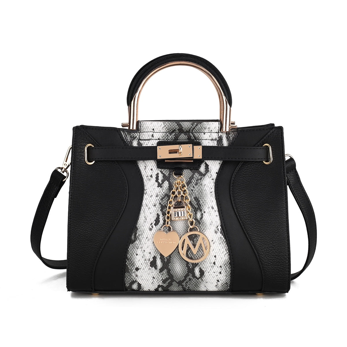  MKF Collection Cassia Snake Embossed Vegan Leather Womens Satchel Handbag - Snake Black - Bonton
