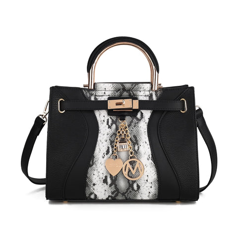 Cassia Snake Embossed Vegan Leather Womens Satchel Handbag