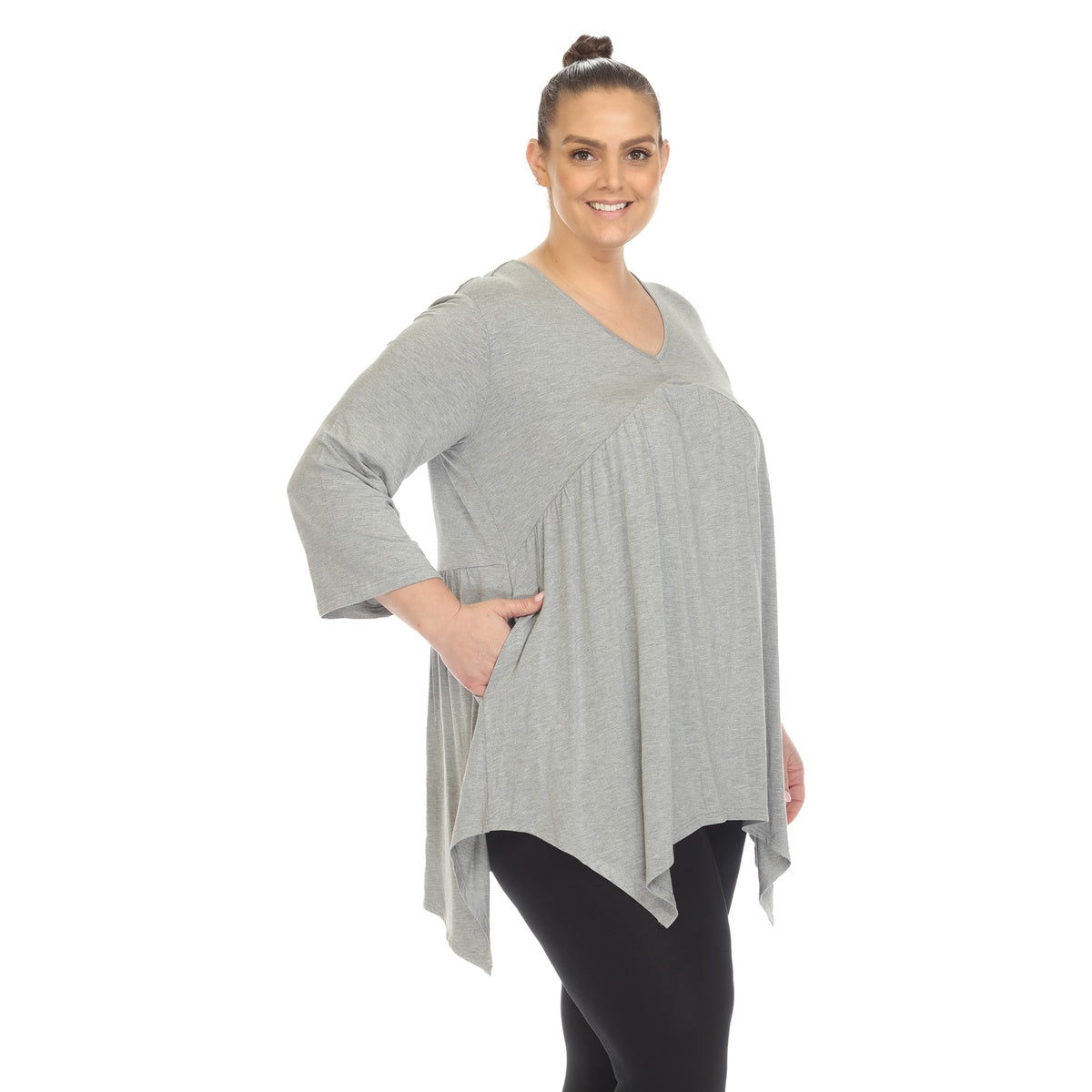  White Mark Plus Size Empire Waist V-Neck Tunic Top - 1X - Bonton