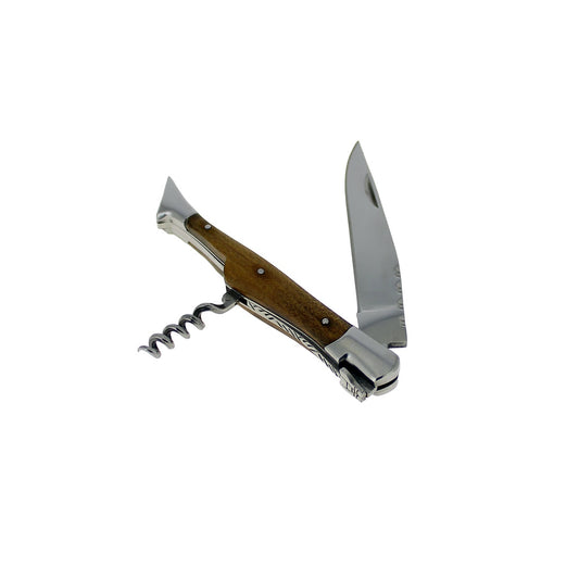 Connoisseur Pocket Knife With Cork Screw and Olive Wood Handle