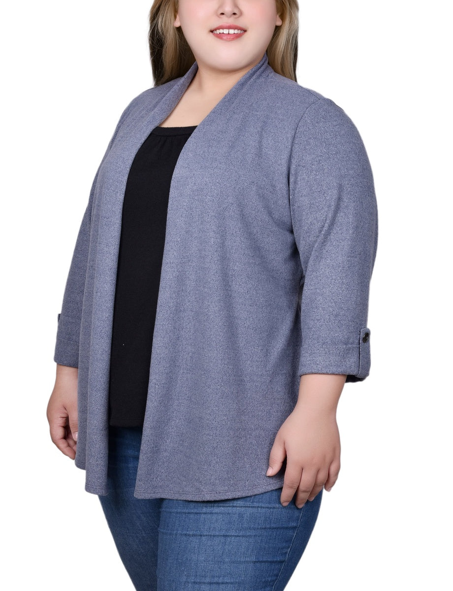  NY Collection Plus Size Roll Tab Sleeve 2Fer Set - Charcoal Grey - Bonton