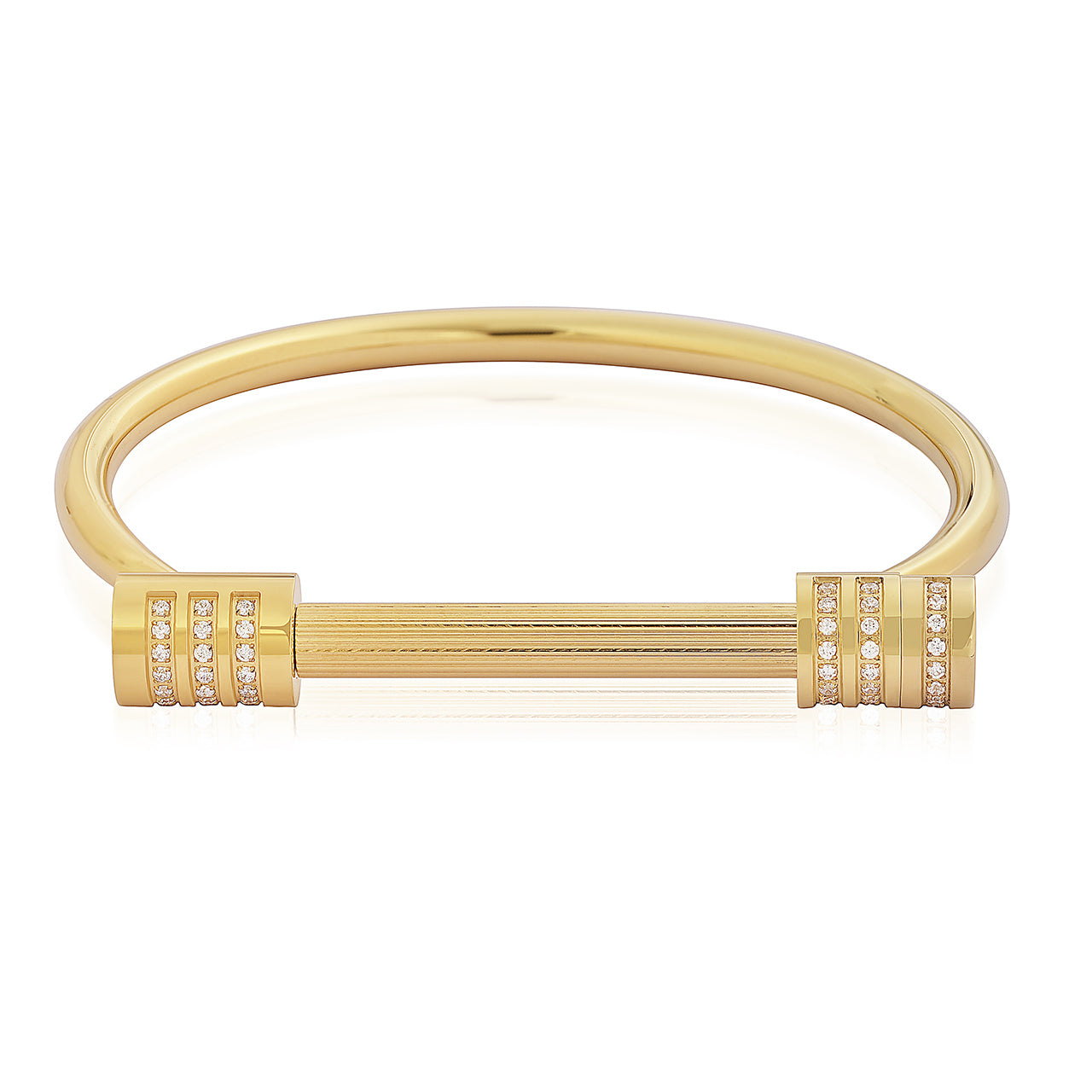  Gemesis Jewels by Edforce D Shaped Bar with CZ Shackle Cuff Bracelet - Gold - Bonton