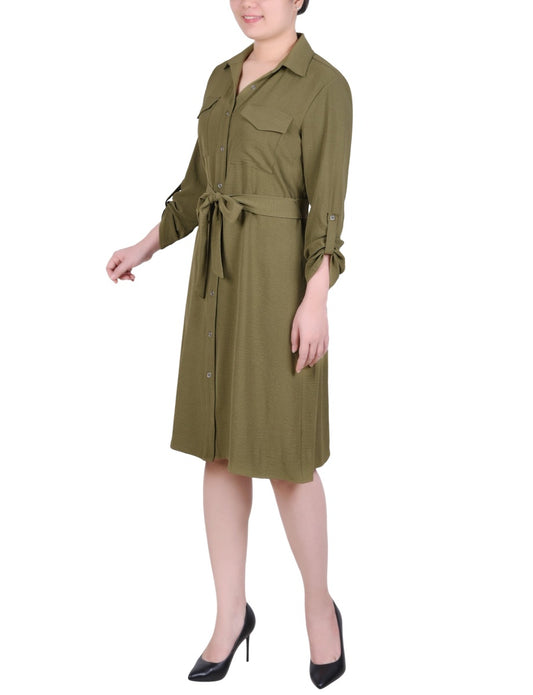 Long Roll Tab Sleeve Shirtdress