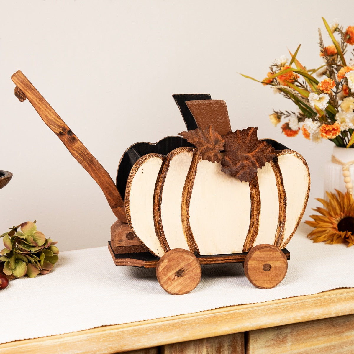  Northlight Fall Harvest Wooden Pumpkin Cart Decoration - 10.5