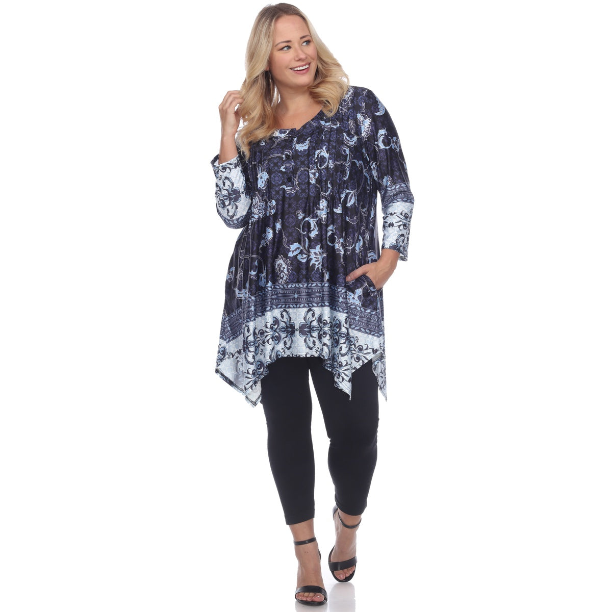  White Mark Plus Size Victorian Print Tunic Top With Pockets - 2X - Bonton