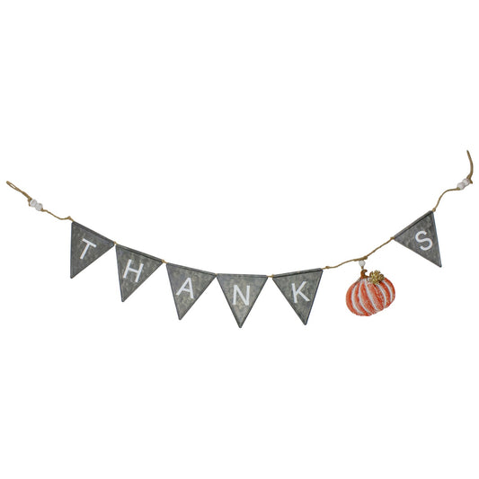 64" Metal Gray  White  and Orange Thanksgiving "THANKS" Decorative Banner