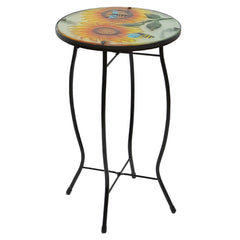 19" Sunflower and Bumblebee Glass Patio Side Table