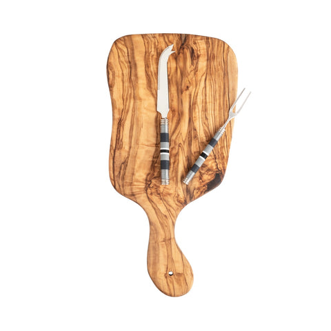 Jubilee Cheese Knife, Fork, and Olivewood Board Set - Shades of Graphite