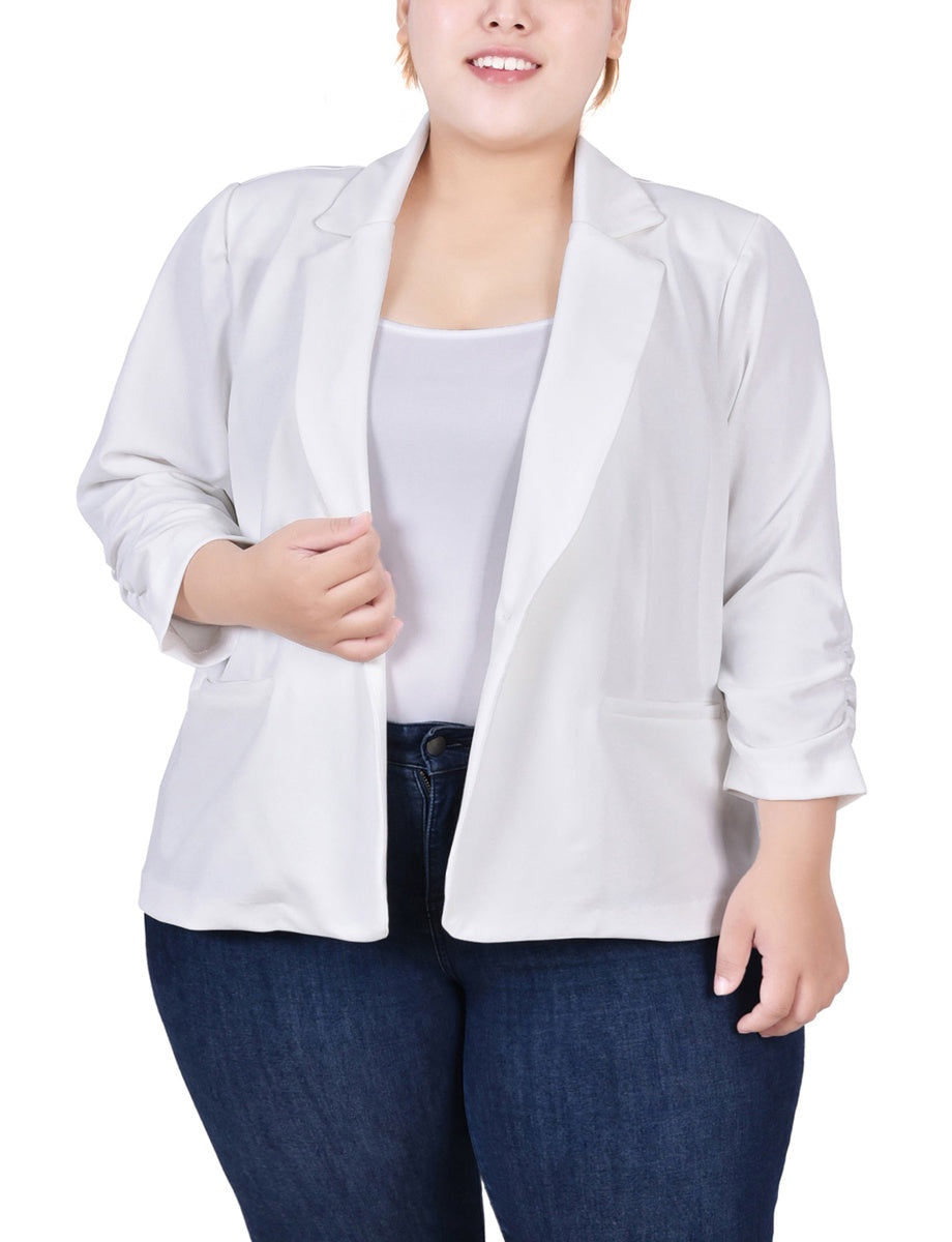  NY Collection Plus Size Long Sleeve Scuba Crepe Jacket - Azalea - Bonton