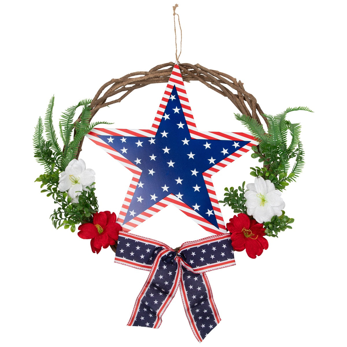  Northlight Americana Star Floral Twig Wreath - 24