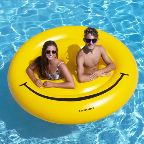 72" Yellow Inflatable Smiley Face 2-Person Circular Raft