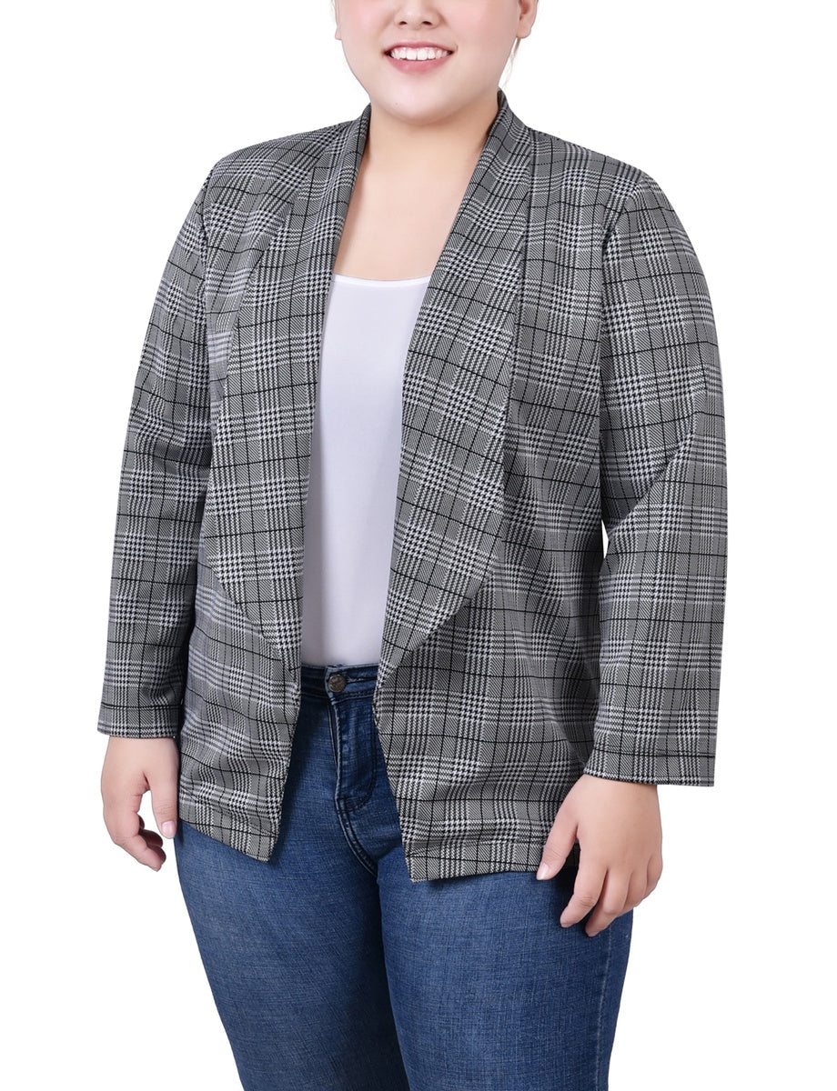  NY Collection Plus Size 3/4 Sleeve Ponte Jacket - Black Jacplaid - Bonton