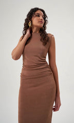 MZL Sleeveless Gathered Dress - Beige