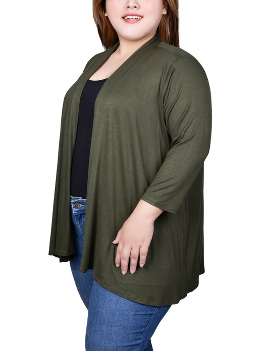 Plus Size 3/4 Sleeve Solid Cardigan