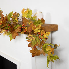 5' X 8" Maple Leaves and Berries Artificial Fall Harvest Garland  Unlit