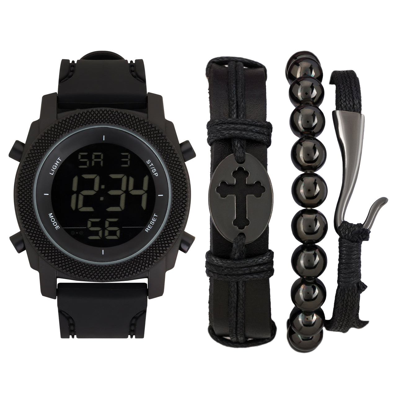  American Exchange Digital Watch-Stackable Bracelet Set - Black - Bonton