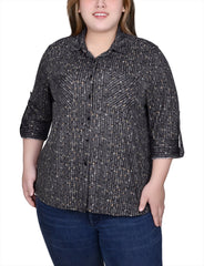 Plus Size Long Sleeve Button Front Tunic Top