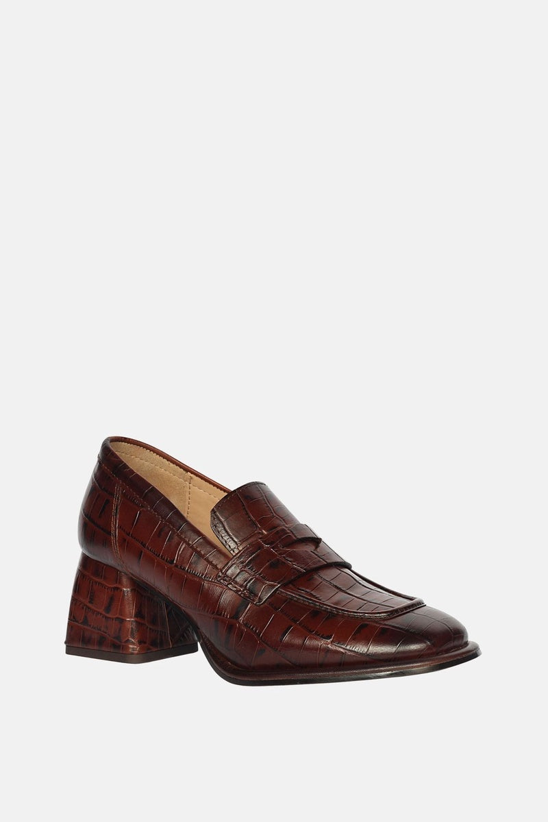  Saint G Viviana Croco - Heel Loafers - Chocolate - Bonton