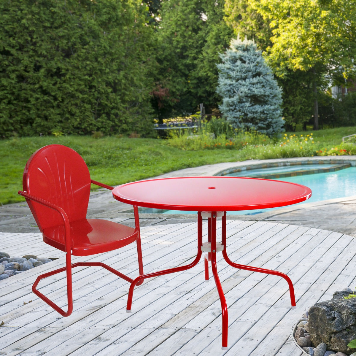  Northlight 39.25-Inch Outdoor Retro Metal Tulip Dining Table  Red - Red - Bonton