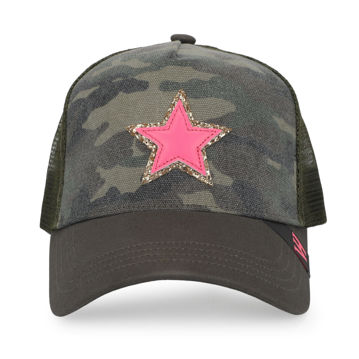  Vintage Havana Vintage Havana Trucker Hat for Women – Camo Canvas & Mesh Adjustable Cap With Neon Pink Star - Default Title - Bonton