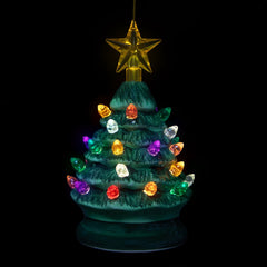 5" Green Battery-Operated LED Retro Ceramic Christmas Tree Ornament