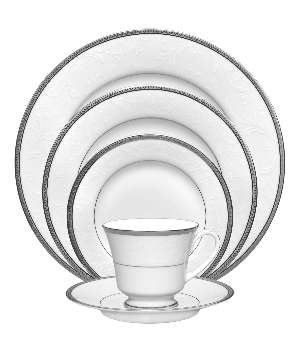  Noritake Regina Platinum 5 Piece Place Setting - White - Bonton