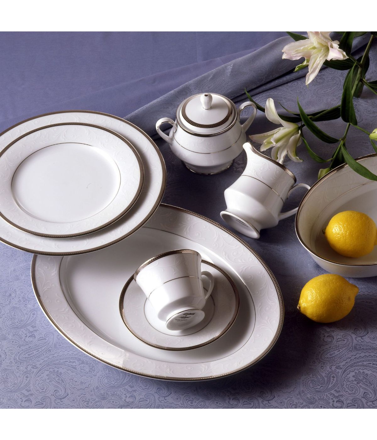  Noritake Regina Platinum 5 Piece Place Setting - White - Bonton