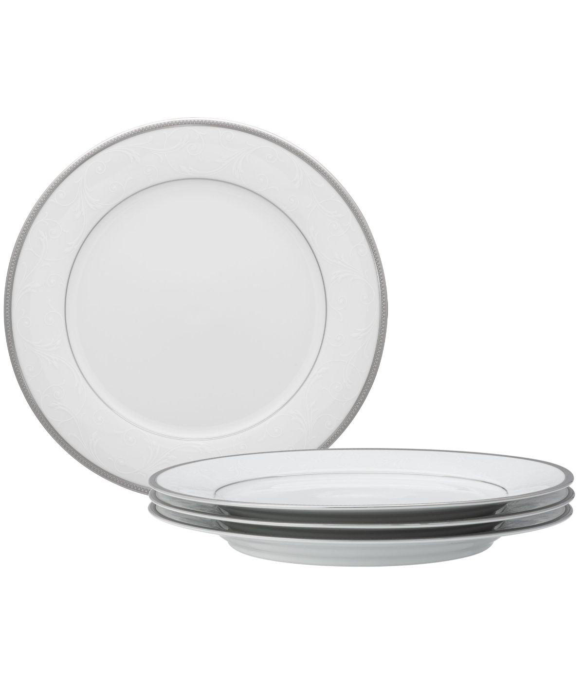  Noritake Regina Platinum Set of 4 Dinner Plates - White - Bonton