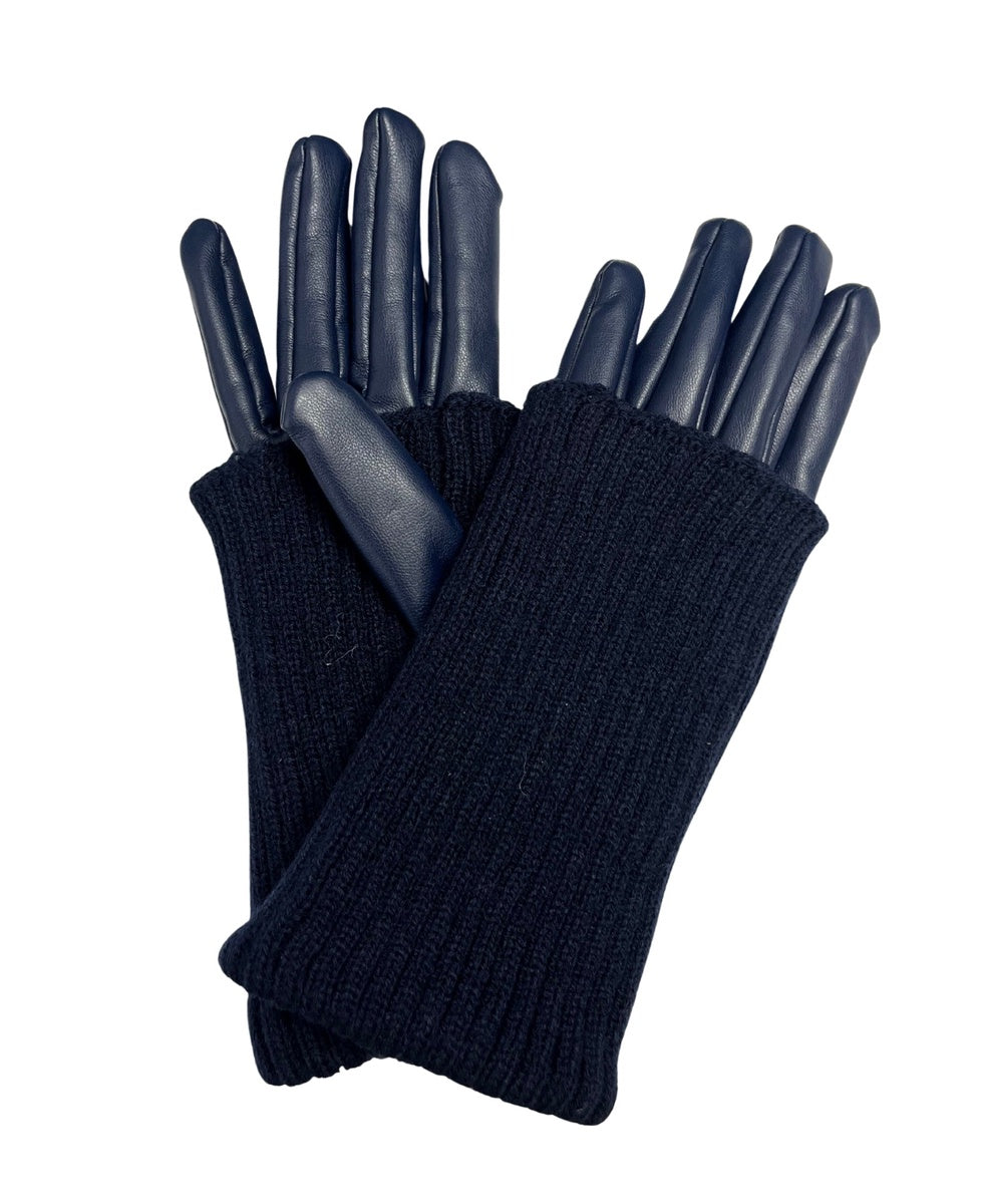  Marcus Adler Knitted Vegan Leather Glove - Black - Bonton