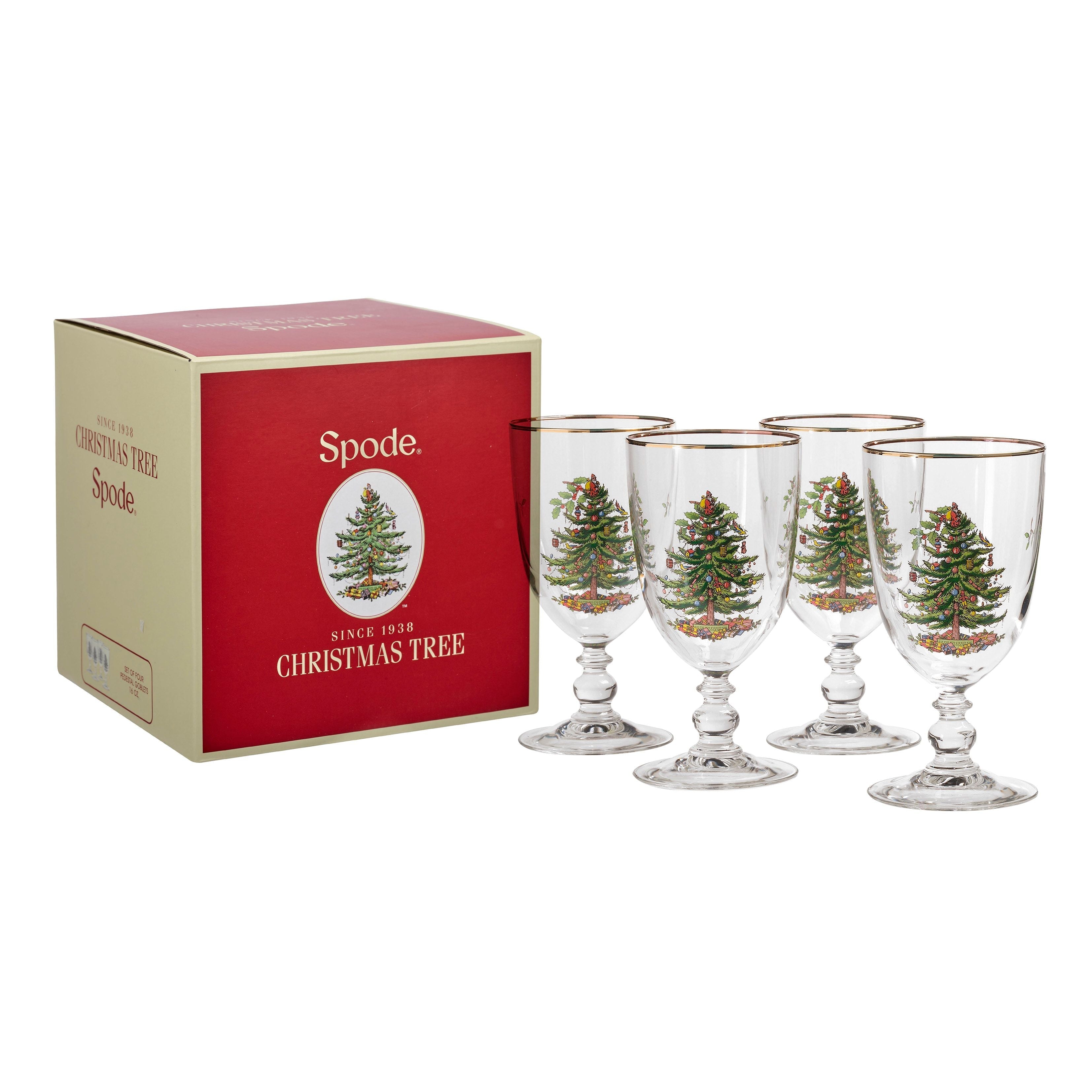  Spode Christmas Tree Pedestal Goblets Set of 4 - White - Bonton