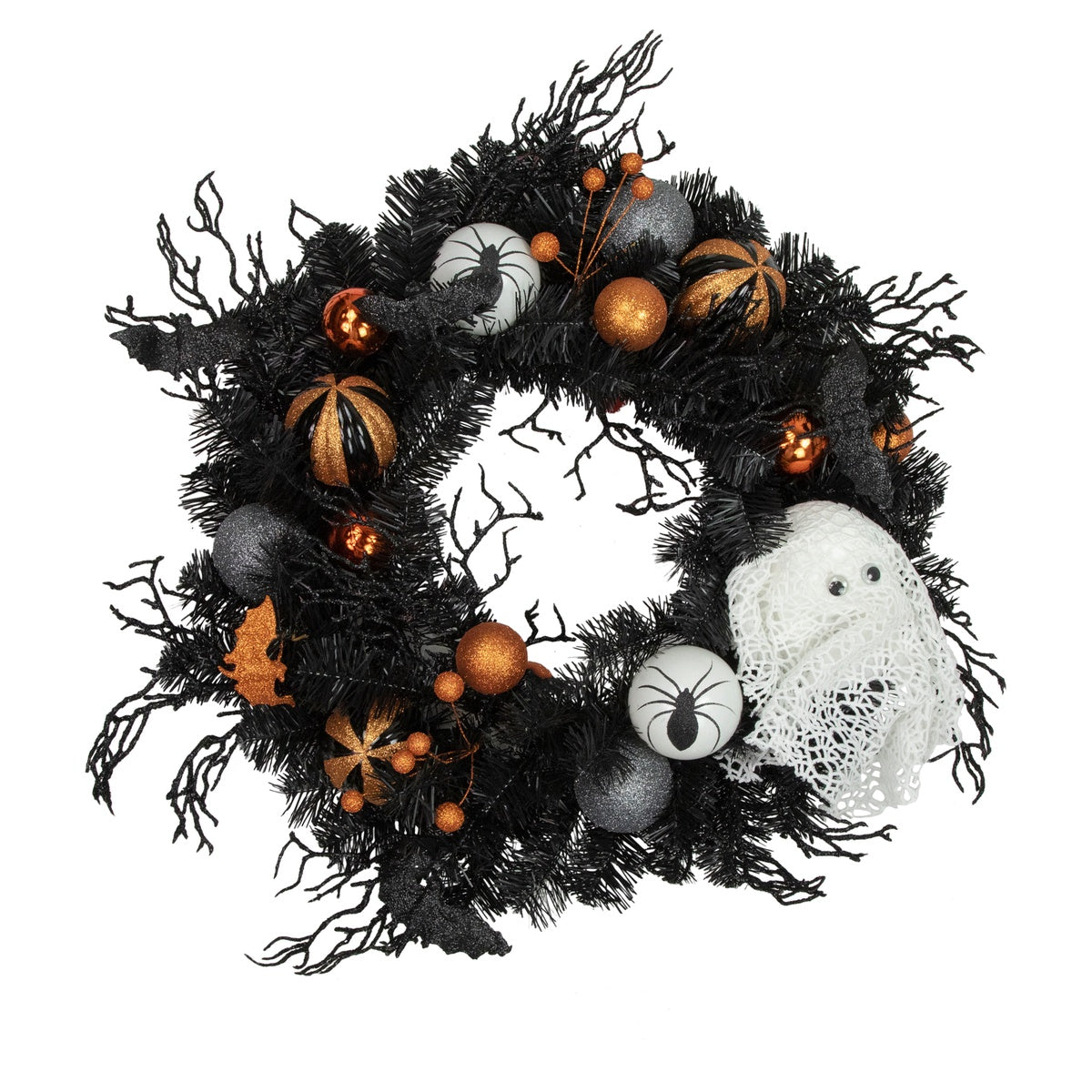  Northlight Ornaments and Ghost Halloween Twig Pine Wreath - 24