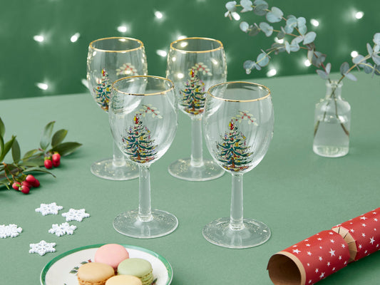 Christmas Tree Wine Glasses Set of 4