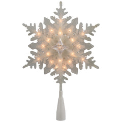 10" Lighted White Frosted 3-D Snowflake Christmas Tree Topper - Clear Lights