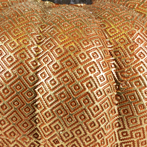 7.5" Gold and Orange Textured Greek Key Pumpkin Fall Decoration