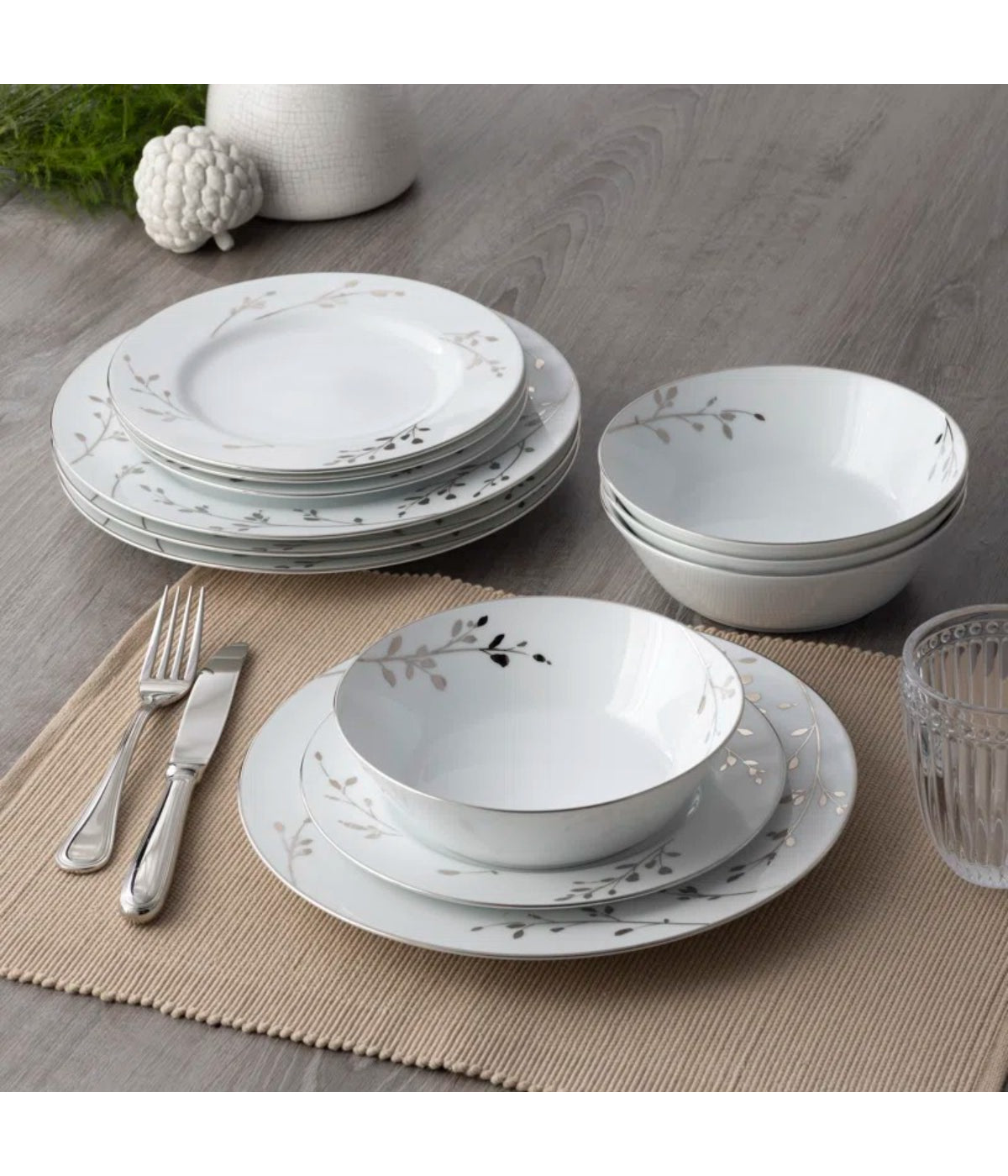  Noritake Birchwood Set of 4 Dinner Plates - White - Bonton