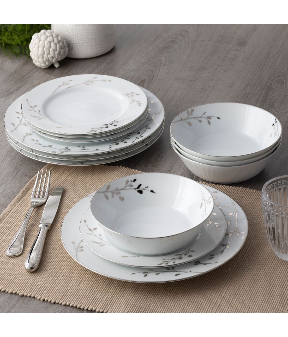  Noritake Birchwood Set of 4 Dinner Plates - White - Bonton