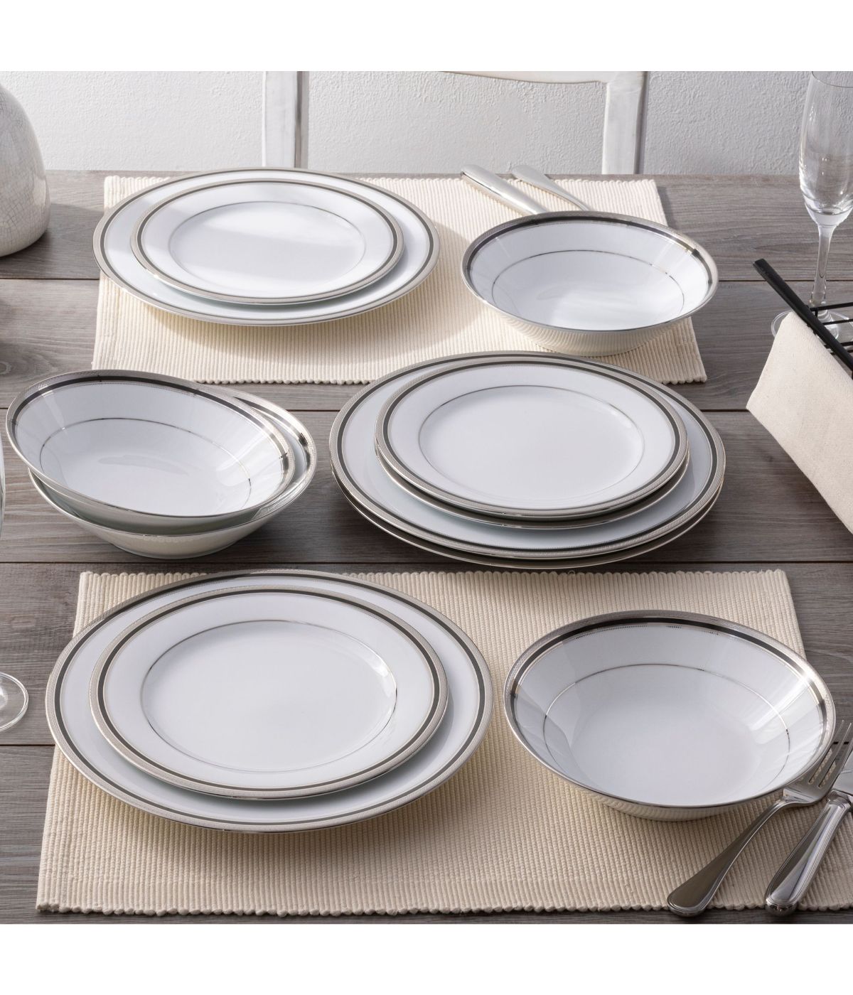  Noritake Austin Platinum 12 Piece Set, Service for 4 - White - Bonton