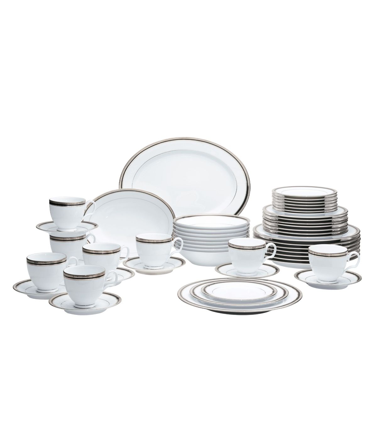  Noritake Austin Platinum 50 Piece Dinnerware Set - White - Bonton