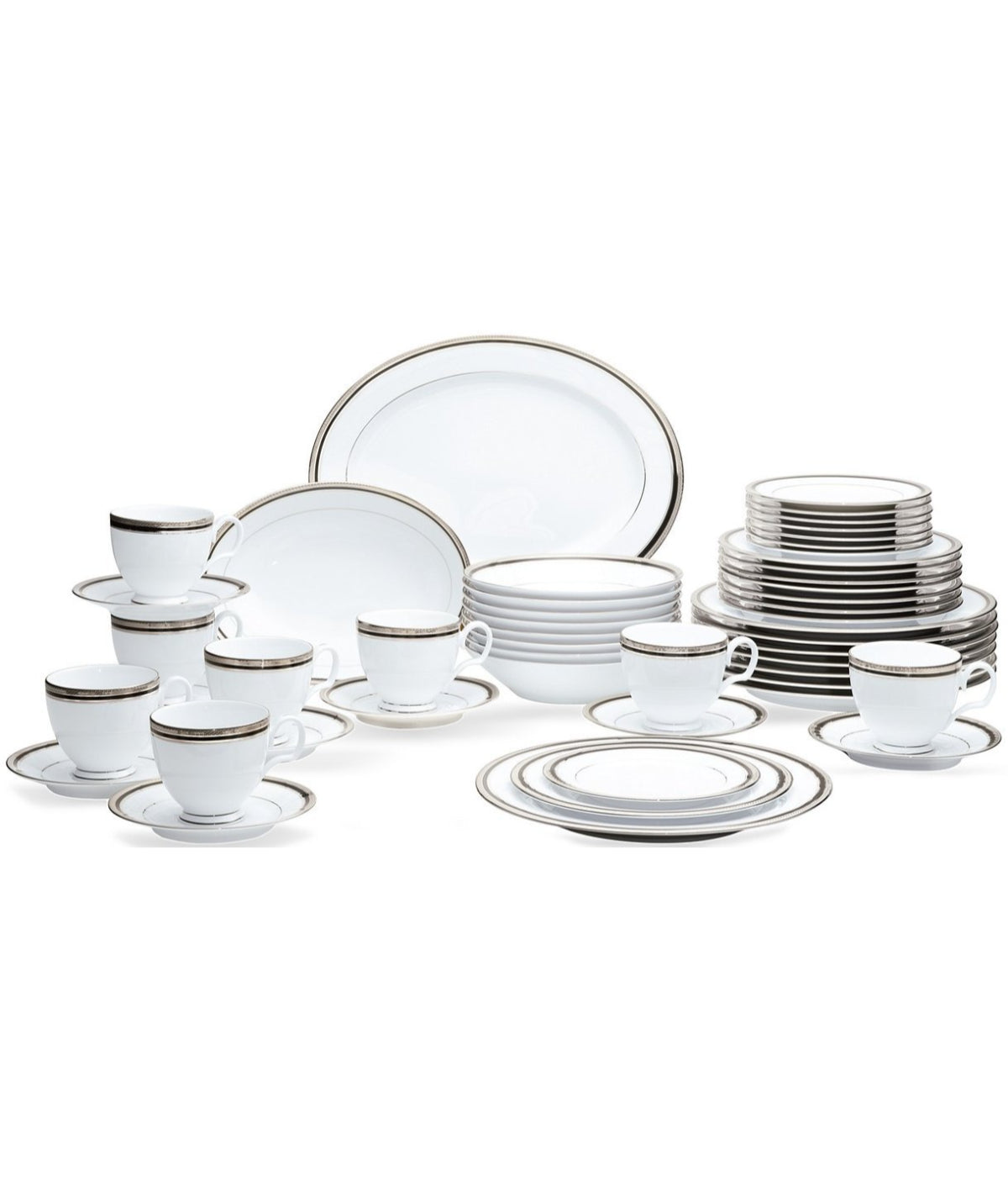  Noritake Austin Platinum 50 Piece Dinnerware Set - White - Bonton