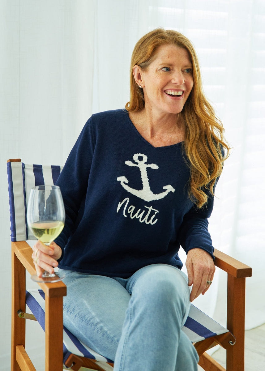  Cabana Life Navy Nauti V-Neck Sweater - S - Bonton